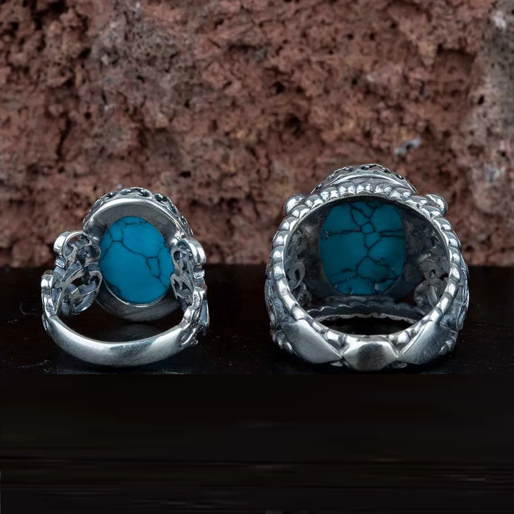 Turquoise Feroza Seal of Prophet Muhammad Women & Men Couple Rings Set